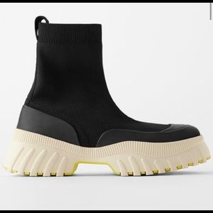 🖤Zara High Top Neon Sock Sneaker Boots Size 39 /8